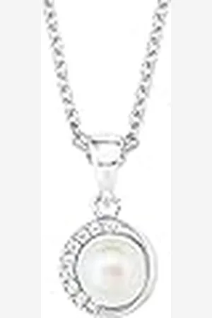 QS by s.Oliver Collar con colgante de de ley 925 collar de las señoras, con synth. zirconia cúbico, con perla cultivada de agua dulce, 42+3 cm, , Viene en caja de regalo de joyería
