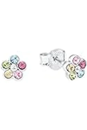 Amor Pendientes de plata de ley 925 pendientes de los niños niña, con cristal, 0,5 cm, plata, flor, Viene en caja de regalo de joyería