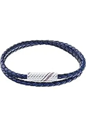 Tommy Hilfiger Jewelry Pulsera para Hombre con Cuero Trenzado Azul de Doble Vuelta - 2790470