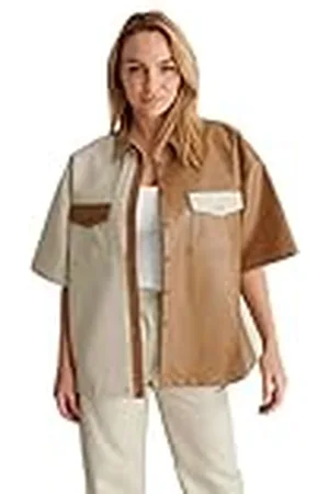 NA-KD Oversized Short Sleeve PU Shirt Camisa, , 44 EU para Mujer