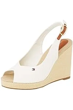 Tommy Hilfiger Alpargatas con cuña Mujer Flag High Slingback con correa de tobillo, Blanco (Ecru), 40