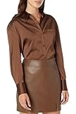 THE DROP Camisa para Mujer, Logan Básica Sedosa de Manga Larga con Cuello Abotonado, , XXS