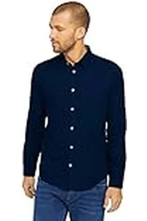 TOM TAILOR Hombre Camisa Slim Fit con estructura, Dark Blue, XL