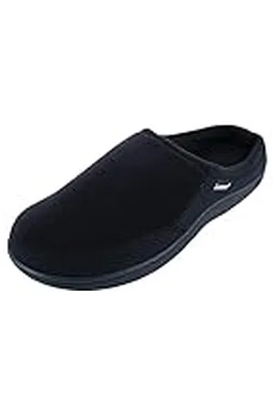 Isotoner Pantuflas de microrizo y gofre Travis con capucha para hombre con espuma viscoelástica, Black, 45/46 EU