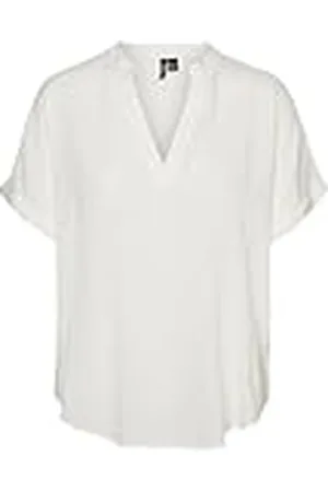 VERO MODA Top Informal de Mujer Cuello Abierto Mangas Vueltas Blusa Corta, Color: , Talla:L