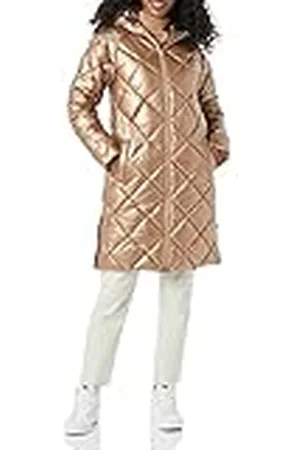 Amazon Abrigo Grueso para Invierno con Capucha y Acolchado en Forma de Rombos hasta la Rodilla Mujer, , M