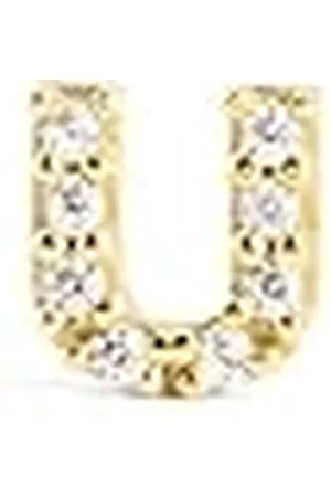 SINGULARU Pendiente Suelto Letter Sparks. Inicial en Plata de Ley 925 con Acabado Baño de de 18 Kt. Cierre Tuerca a Presión. Joyas para Mujer. Letra U