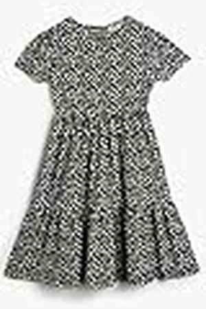 Koton Dress Short Sleeve Crew Neck Pleated Vestido, , 7-8 Años para Niñas