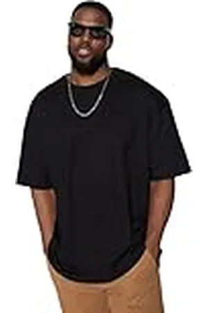 Trendyol Camiseta básica de Punto de Cuello Redondo de Gran tamaño para Hombre Camisa, , 4XL
