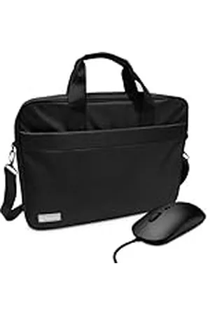 Atlantis Bolso portátil 15.6" pulgadas + ratón USB, bandolera modelo Lisboa, acolchado interior, bolsillo porta documentos, bolsillo exterior para accesorios, correa trolley Correa bandolera negra