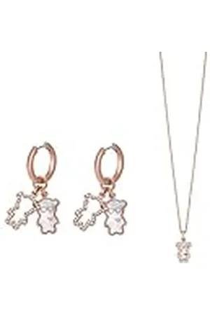 Emporio Armani Aretes y collar de latón en tono oro rosa de mujer, Set
