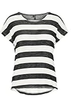 VERO MODA Vmwide Stripe S/L Top Noos Camiseta, Negro/Rayas: Blanco, XL para Mujer