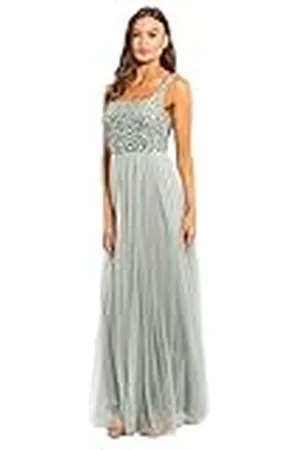 Maya Deluxe Ladies Womens Maxi Dress Wide Straps Sleevless Square Neckline Embellished for Wedding Guest Prom Vestido de la Dama de Honor, Green Lily, 52 De Las Mujeres