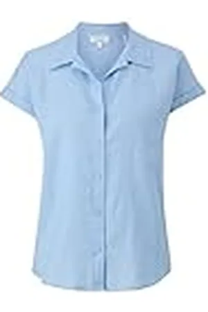 QS by s.Oliver 2147437 Blusa de Lino Manga Corta, Azul , 40 Mujeres