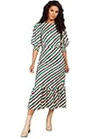 Little Mistress Satén Midaxi a Rayas Vestido de cóctel, , 42 para Mujer