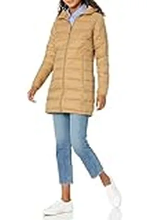 Amazon Abrigo Acolchado de Corte Recto con Capucha, Ligero y Resistente a la Lluvia (Disponible en Tallas Grandes) Mujer, , XXL