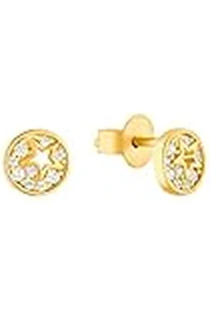 QS by s.Oliver Pendientes de plata de ley 925 pendientes de los niños de la muchacha, con zirconia cúbico sintetizador., 0,6 cm, blanco, estrella, Viene en caja de regalo de joyería