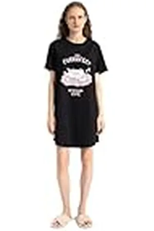 DeFacto Camisa de dormir larga para mujer - camisón de algodón pijama de manga corta para mujer
