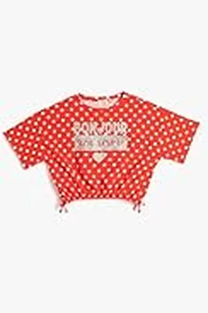 Koton Crop Oversized T-Shirt Short Sleeve Crew Neck Polka Dot Cotton Camiseta, , 9-10 Años Chicas