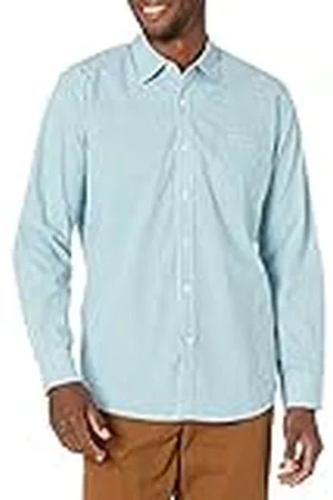 Amazon Camisa Informal de Popelina con Manga Larga y Corte Recto Hombre, , S