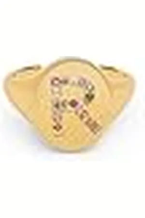 SINGULARU Anillo Personalizado Signet Letter Colors. Ajustable. Latón con Acabado Baño de de 18 Kt. Talla Unica. Joyas para Mujer. Letra R