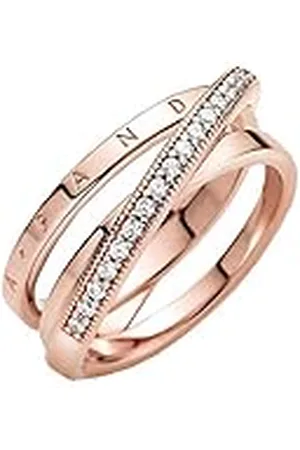 PANDORA Signature Anillo con triple banda cruzada con engaste pavé chapado en oro rosa de 14 quilates con circonitas cúbicas transparentes, talla 58