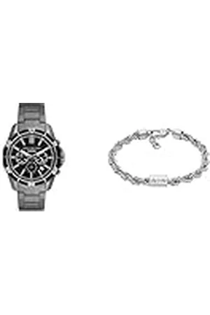 Armani Exchange Reloj Hombre Gris y Pulsera Plata, Acero Inoxidable, Set