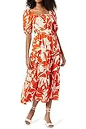 THE DROP Vestido Largo Anaya con Volantes, Detalle Cut-out Y Escote Cuadrado, , XL