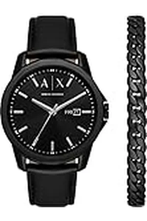 Armani Exchange Reloj para hombre Movimiento de cuarzo/3 agujas Day-Date Caja de 44 mm con correa de piel AX7147SET