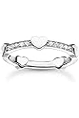 Thomas Sabo Anillo Pavé para mujer con corazones, 50, Plata de ley, Zirconia cúbica