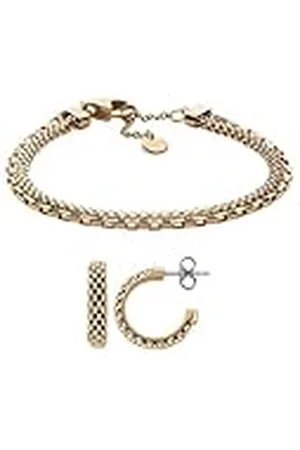 Skagen Pulsera y Pendientes de Mujer Merete en Acero Inoxidable de Tono Dorado, Set
