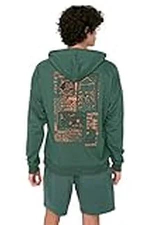 Trendyol Sudadera de Gran tamaño con Capucha y Eslogan, , S para Hombre