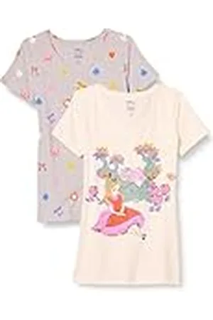 Amazon Disney | Marvel | Star Wars | Princess Camiseta de Cuello en v de Manga Corta y Ajuste Clásico Mujer, Pack de 2, , M