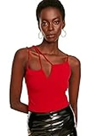 Trendyol Body Red Bias Detailed Knitted Camiseta, , 44 para Mujer