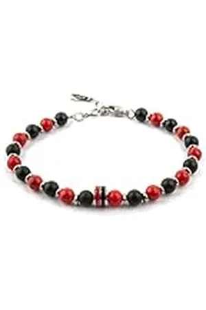 AC Milan LOWELL Pulsera de acero y piedras naturales para hombre, color negro y rojo, talla única, Talla única, Piedra, No es una piedra preciosa