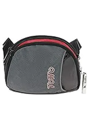 TOTTO Riñonera Deportiva, Modelo Itrio, Medidas 15.5 x 21 x 7.5 cm, con 2 Compartimentos Principales y 1 Bolsillo Delantero, Tejido Resistente y de Calidad, Tira Ajustable, Color Gris y Rojo