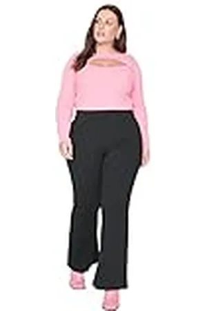 Trendyol Mujer Más Tamaño Normal Cintura Pierna Flare Plus Talla Pantalones, , XX-Large