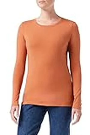 Amazon Camiseta de Cuello Caja, Manga Larga y Ajuste Clásico (Disponible en Tallas Grandes) Mujer, , M