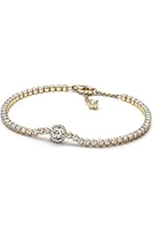 PANDORA Timeless Pulsera chapada en oro de 14 quilates con circonitas cúbicas transparentes, 20