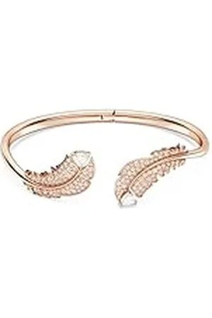 Swarovski Brazalete Nice, con Motivo de Plumas, Pavé , Baño Tono Oro Rosa, M