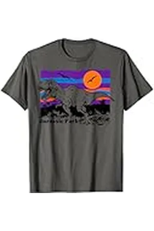 Jurassic Park Logotipo colorido de la jungla de T-Rex al atardecer de Parque Jurásico Camiseta