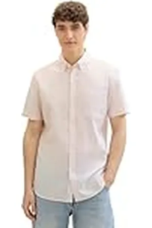 TOM TAILOR 1041393 Camisa, 35477-Estructura Verde Coral Blanca, L para Hombre