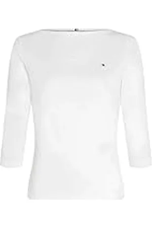Tommy Hilfiger Camiseta de Manga Larga para Mujer Slim Cuello Barco, Blanco (Nos Ecru), XL