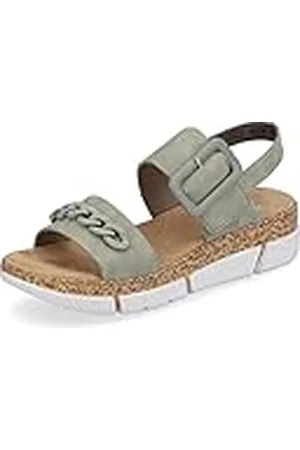 Rieker Mujer Sandalias V2350, señora Sandalias,Zapatos de Verano,Sandalias de Verano,cómodas,Planas,Verde (grün / 52),42 EU / 8 UK