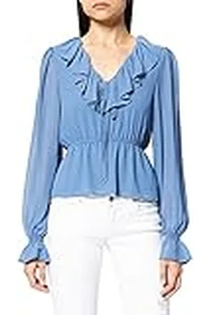 NA-KD Blusa de Gasa con Cuello en V y Volantes, , 34 para Mujer