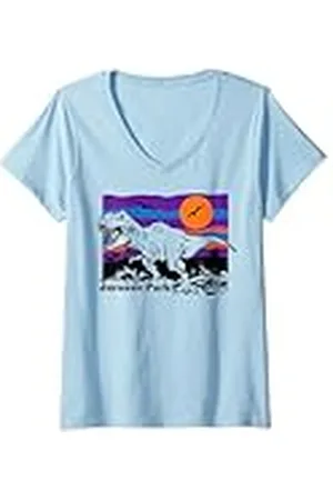 Jurassic Park Mujer T-Rex - Retrato de sol multicolor Camiseta Cuello V