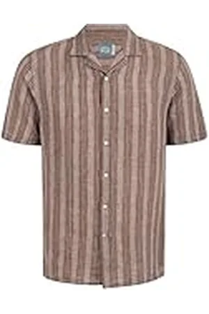 Panareha Camisa Aloha Hombre Hawaiana Rayas Lino BOUZNIKA (XL)