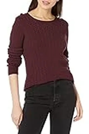 Amazon Jersey de Cuello Redondo y Manga Larga en Ligero Punto Trenzado (Disponible en Tallas Grandes) Mujer, , S