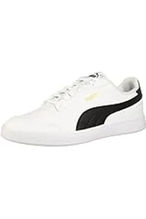 PUMA Zapatillas Shuffle para Hombre, Blanco, Negro, Dorado (White-Black-Team Gold), 43 EU