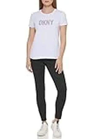 DKNY Camiseta de Manga Corta con Cuello Redondo con Purpurina, , XS para Mujer